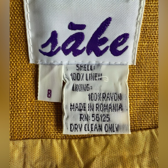 Sàke Vintage Mustard Yellow Linen Dress Sz 8 Lined Double-Breasted Sleeveless - Picture 5 of 8